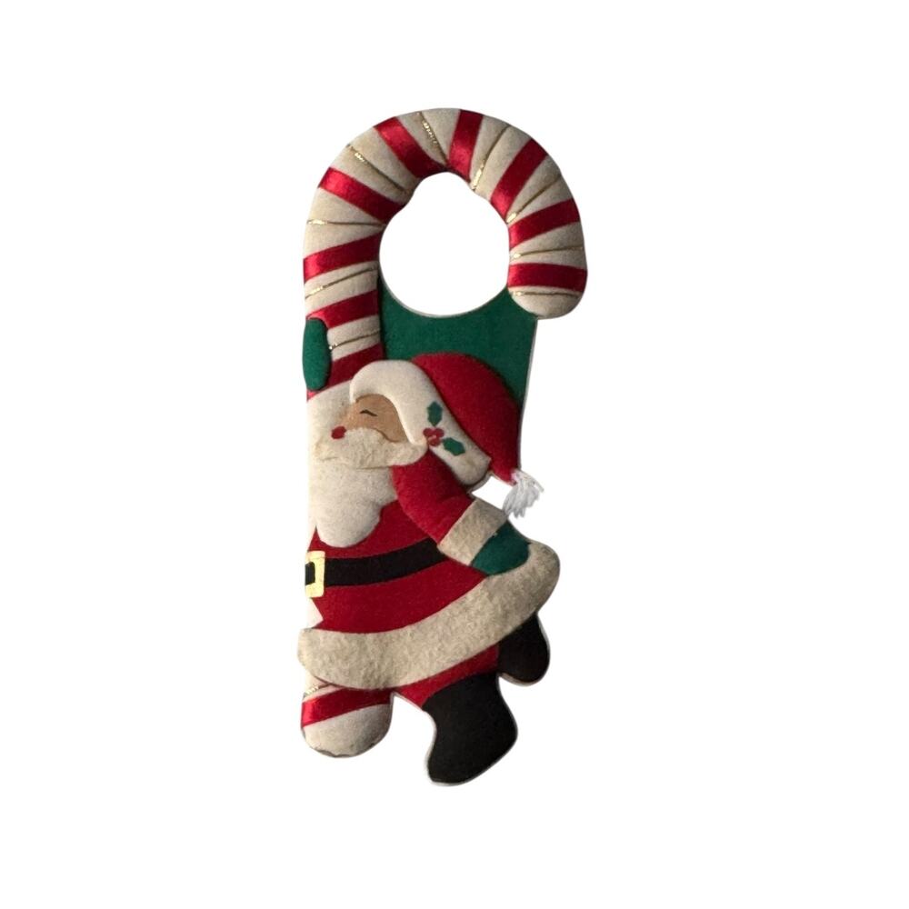 Christmas Corner Santa Door Hanger‎ Felt Candy Cane Decoration Vintage Style